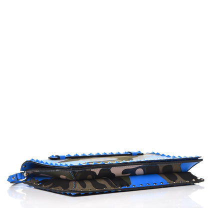 Valentino Garavani Nappa Canvas Camouflage Rockstud Wristlet Clutch Green Blue Fluo 5 of 10