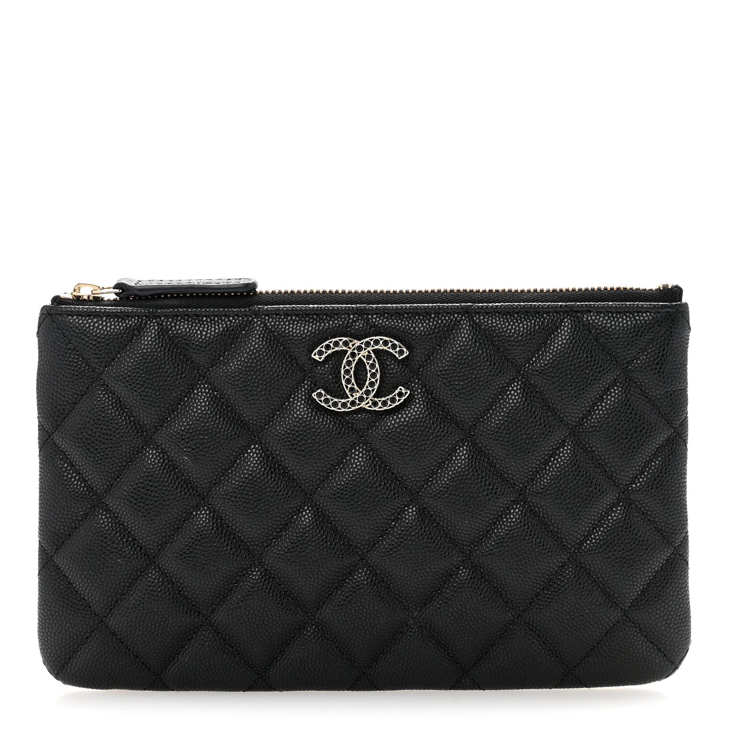 Shiny Caviar Quilted Strass CC Cosmetic Case Black