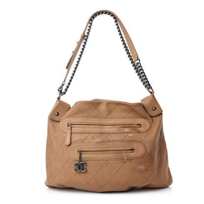 Chanel Calfskin Stitched Double Zip Hobo Beige 1 of 12