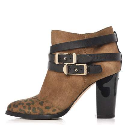 Jimmy Choo Suede Leopard Print Melba Ankle Boots 37 Brown 1 of 11