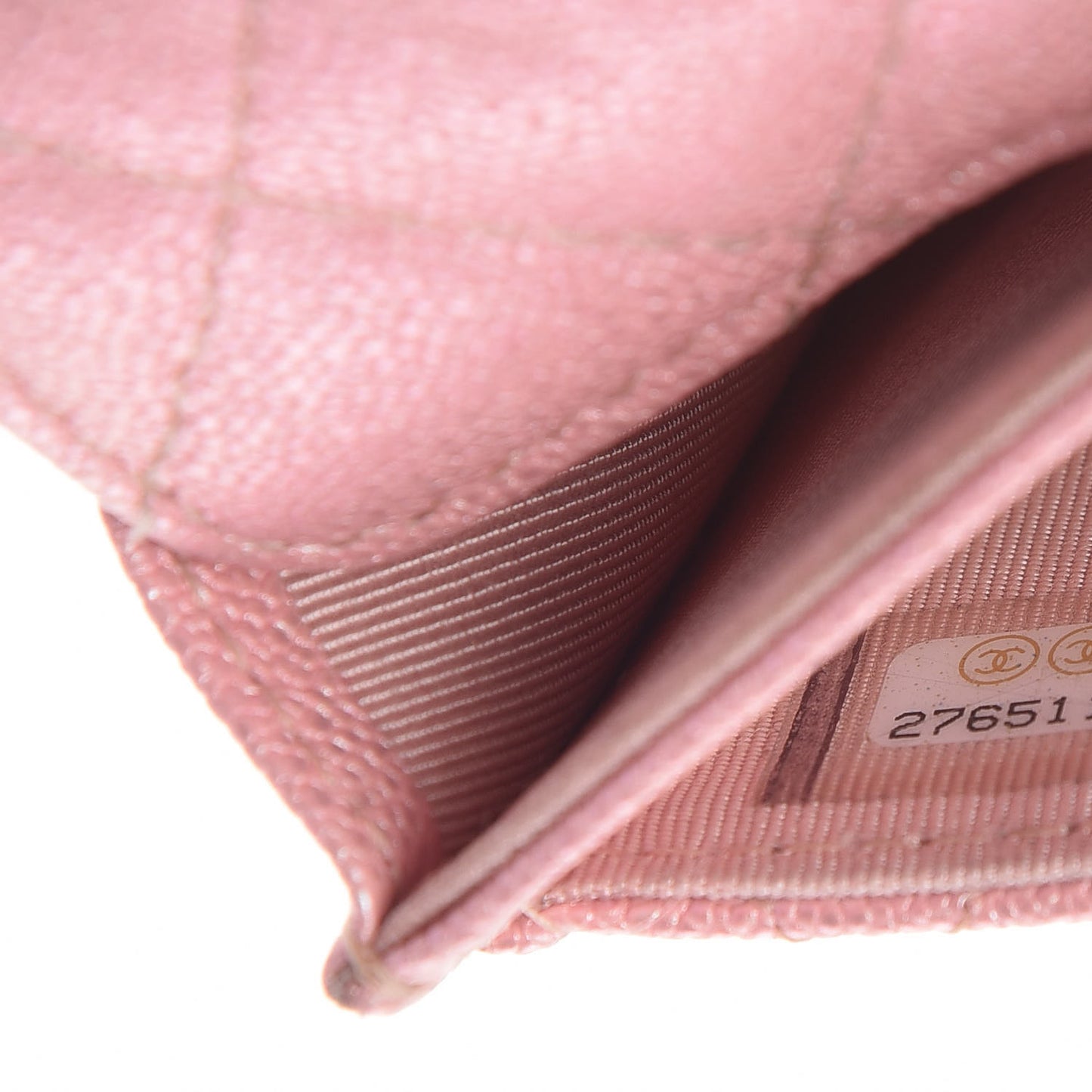 Iridescent Caviar Quilted Flap Card Holder Rose Pink