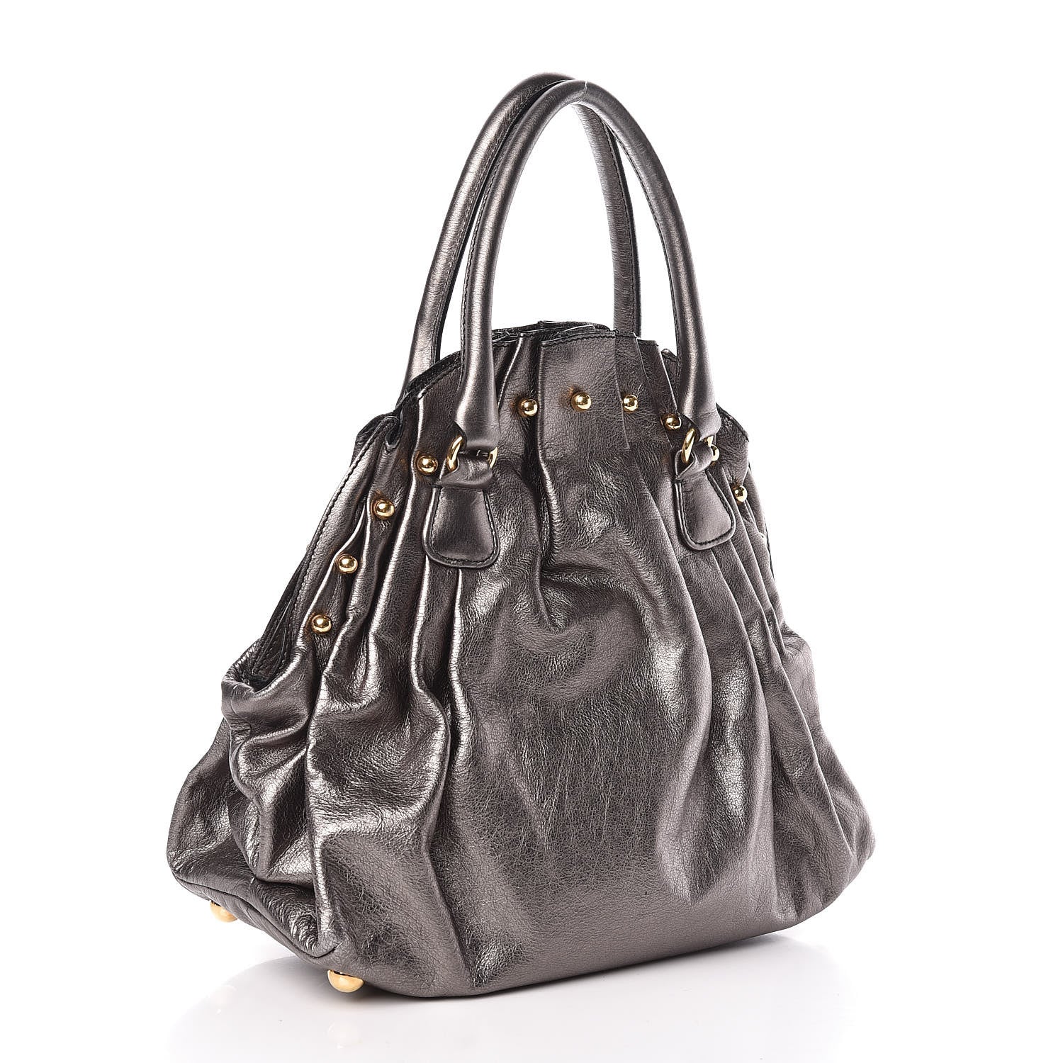 Valentino Garavani Metallic Calfskin Vanite Studded Dome Satchel Grey 3 of 10