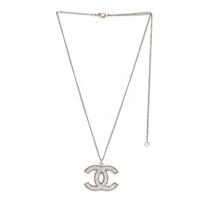 Chanel Metal Quilted CC Pendant Necklace Gold White 3 of 5