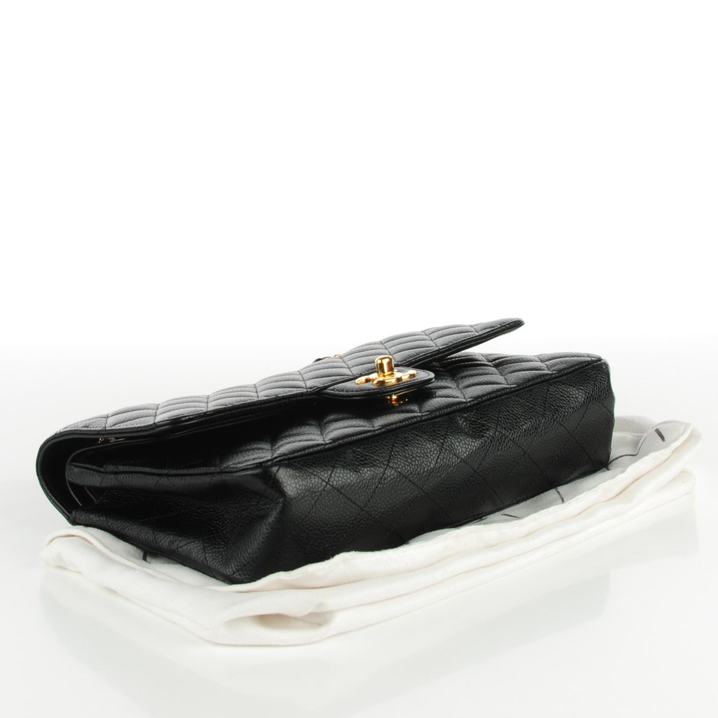 Caviar Quilted Medium Double Flap Black