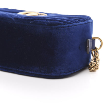 Gucci Velvet Matelasse Small GG Marmont Chain Shoulder Bag Cobalt 10 of 10