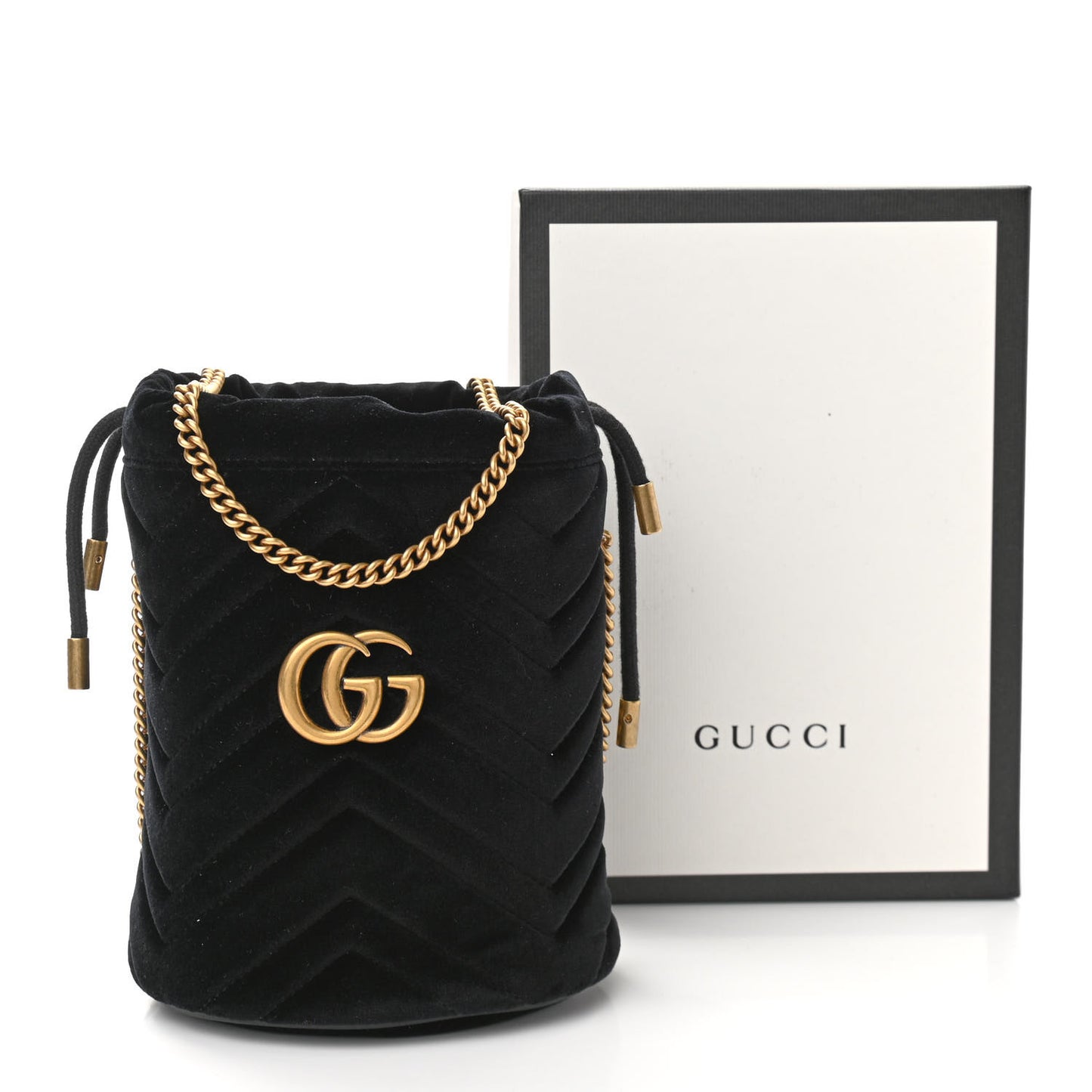 Velvet Matelasse Mini GG Marmont 2.0 Bucket Bag Black
