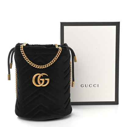 Gucci Velvet Matelasse Mini GG Marmont 2.0 Bucket Bag Black 11 of 11