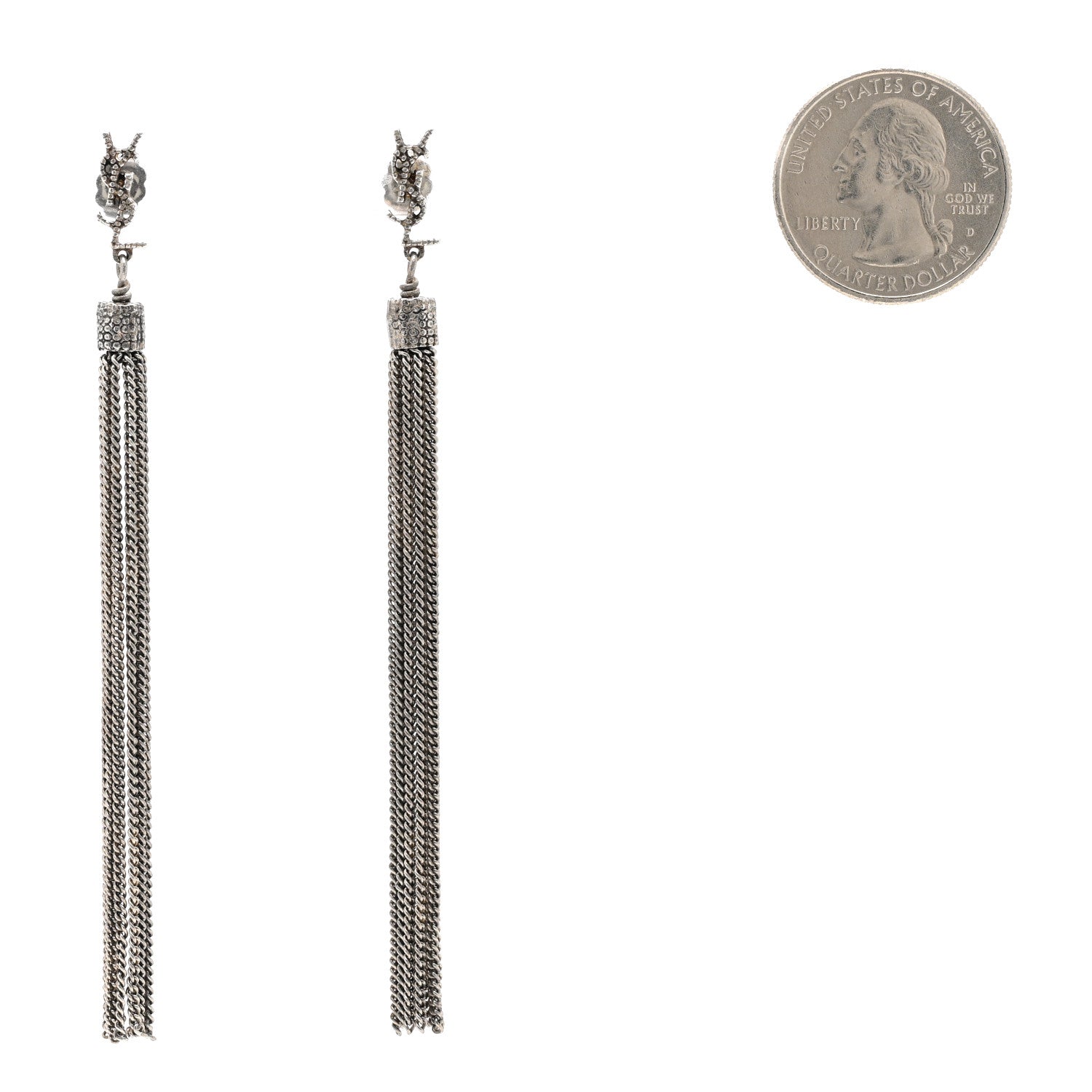 Saint Laurent Metal Monogram Loulou Tassel Earrings Silver 2 of 5