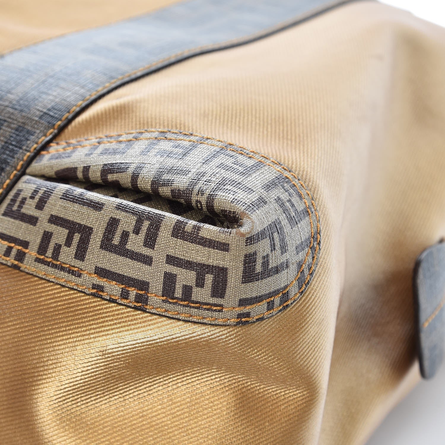 Fendi Metallic Canvas Zucca Zucchino Spalmati Large Mixed Media B Mix Tote Gold Brown 11 of 19