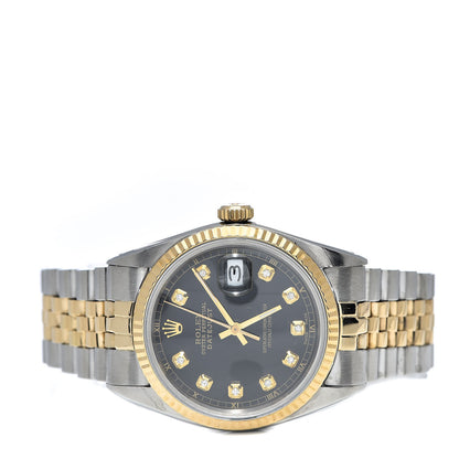 Rolex Stainless Steel 18K Yellow Gold Diamond 36mm Oyster Perpetual Datejust Watch Black 16013 3 of 7