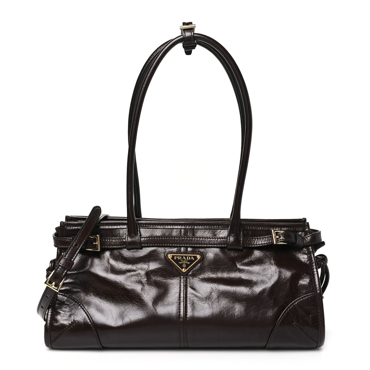 Glossy Calfskin Triangle Medium Bonnie Shoulder Bag Dark Brown