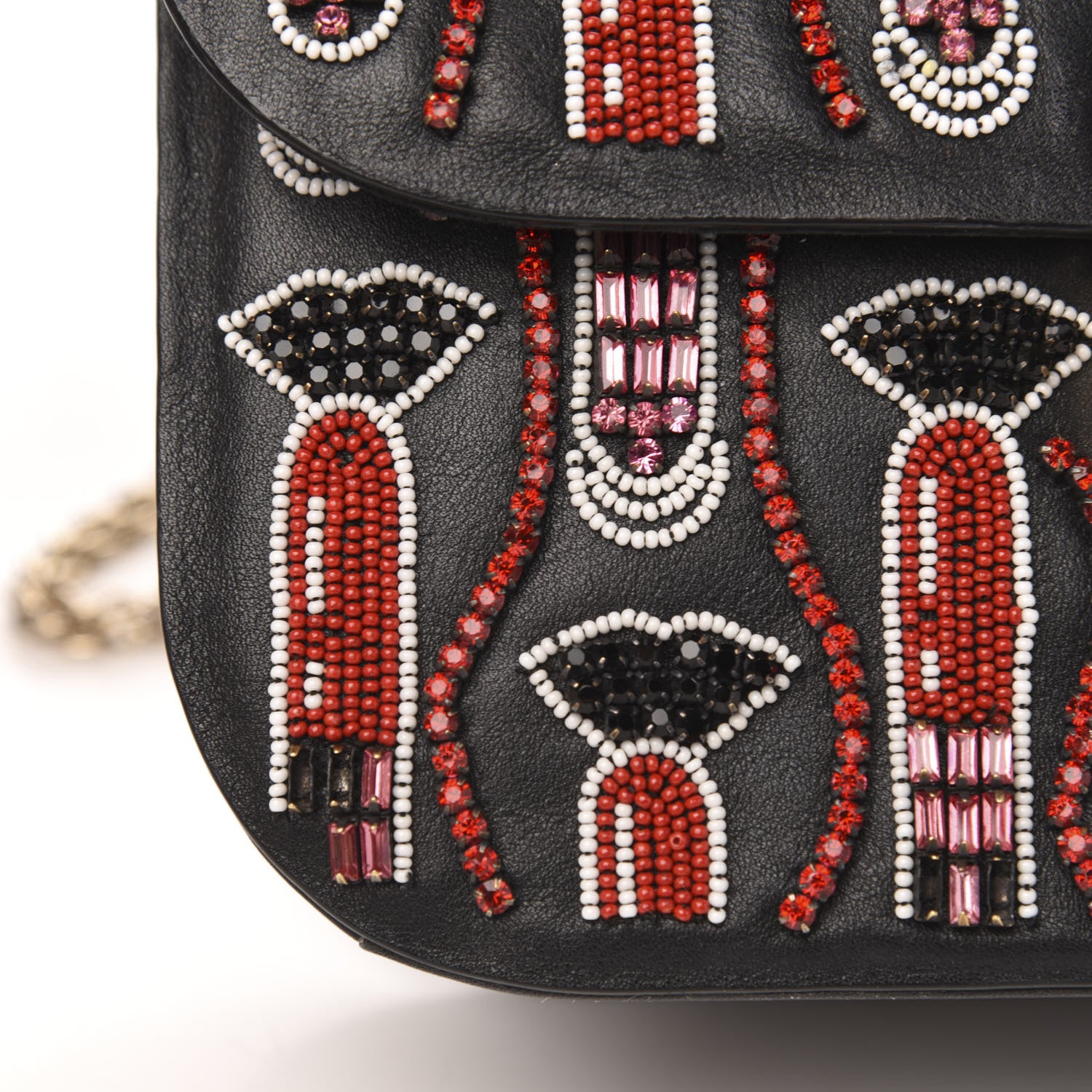 Valentino Garavani Vitello Crystal Lipstick Embellished Small Glam Lock Rockstud Flap Black 13 of 14