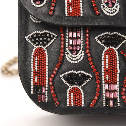 Valentino Garavani Vitello Crystal Lipstick Embellished Small Glam Lock Rockstud Flap Black 13 of 14