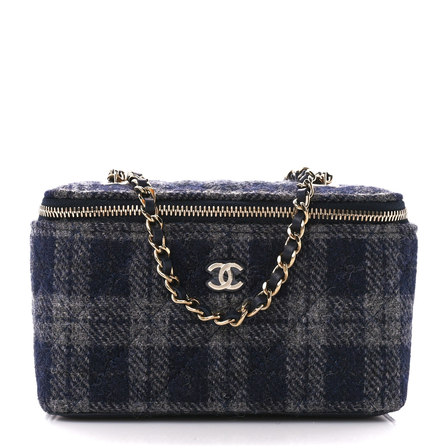 Chanel Wool Plaid Quilted Small Vanity Case With Chain Blue 1 of 11