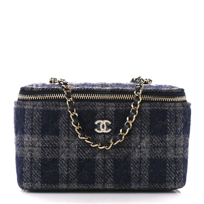Chanel Wool Plaid Quilted Small Vanity Case With Chain Blue 1 of 11