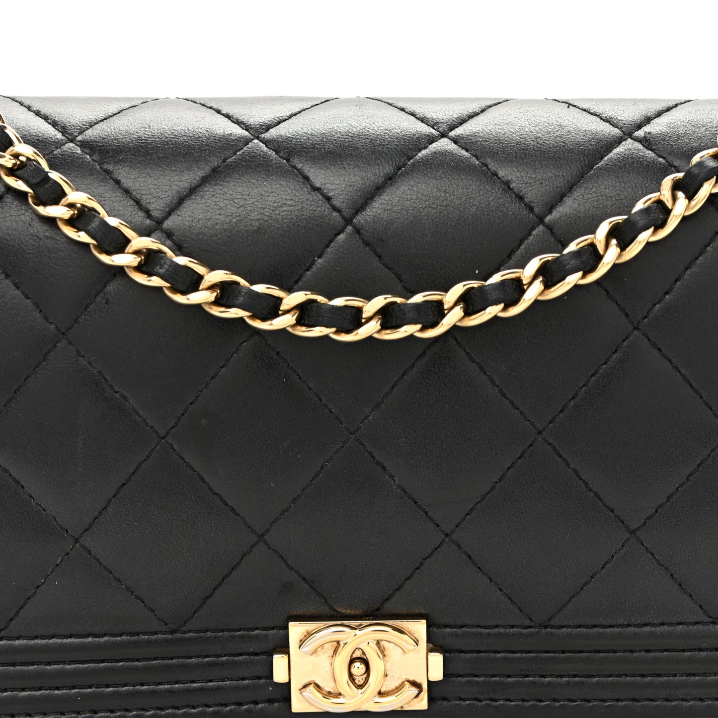 Lambskin Quilted Boy Wallet On Chain WOC Black