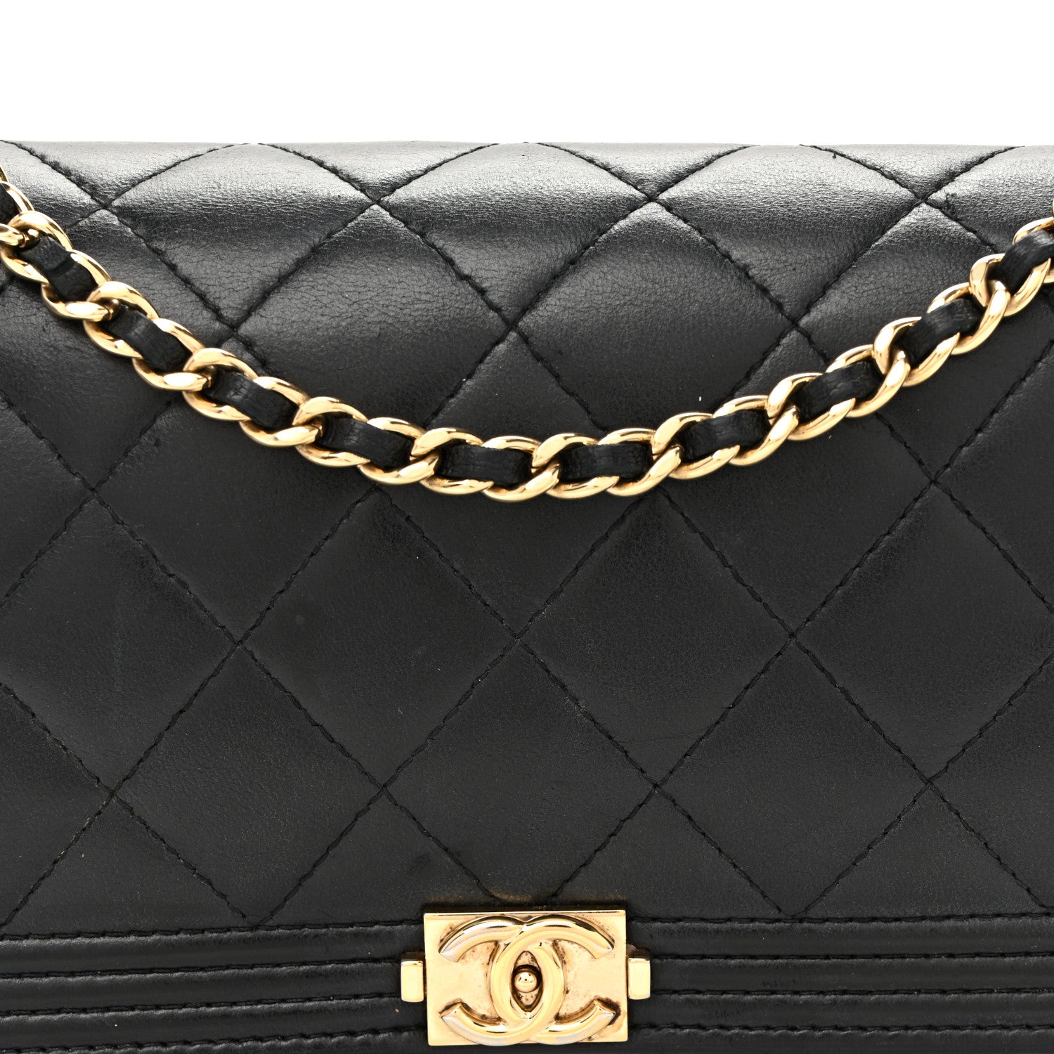 Chanel Lambskin Quilted Boy Wallet On Chain WOC Black 9 of 11