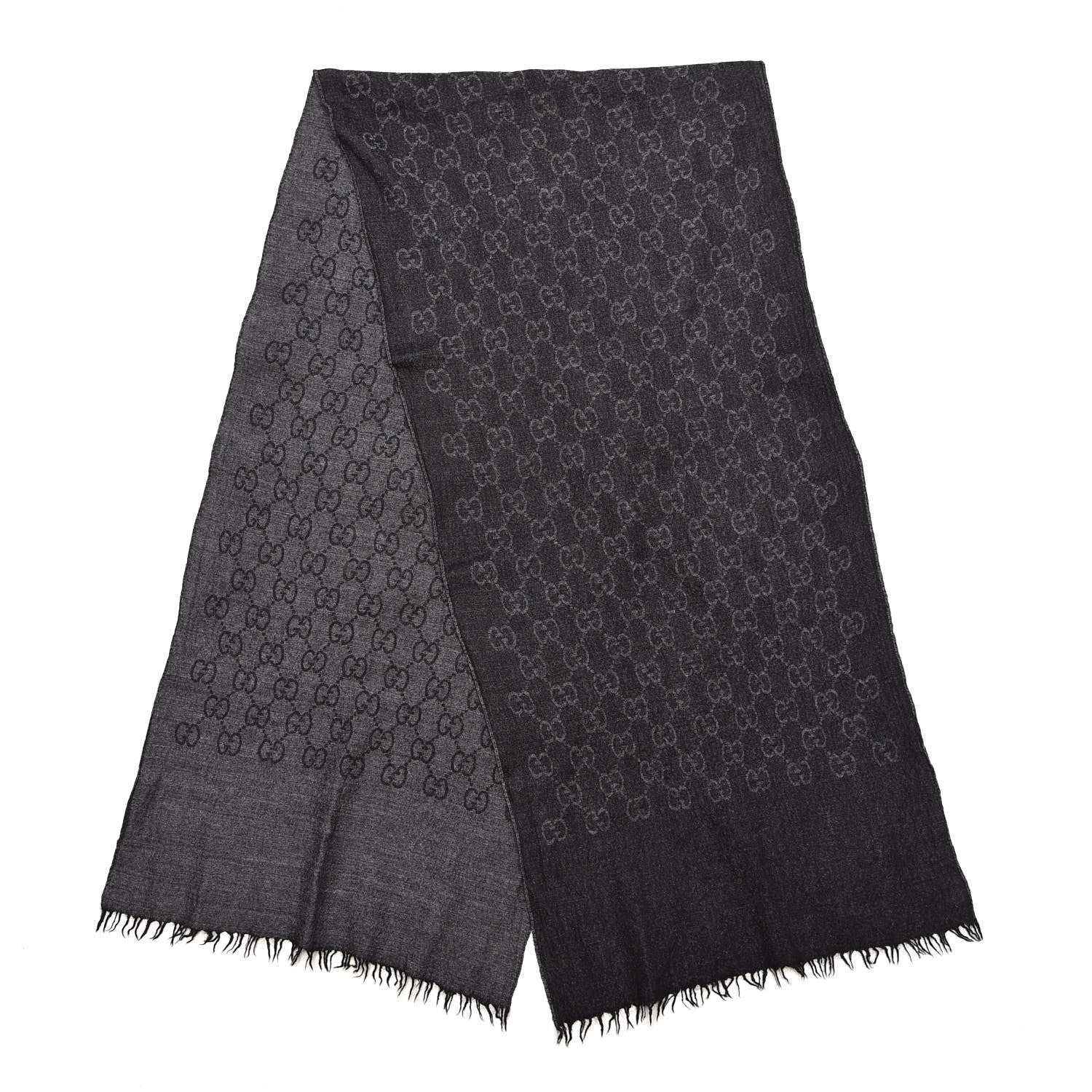 Gucci Wool Silk GG Monogram GGNat Scarf Anthracite 3 of 4