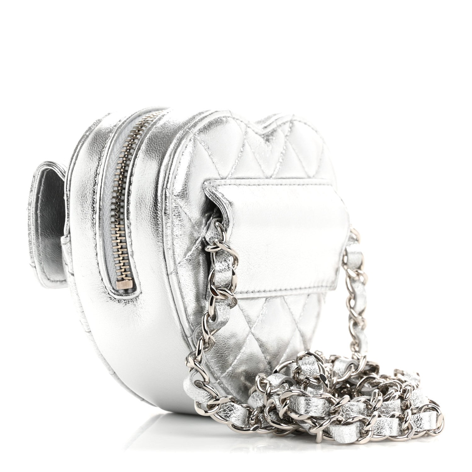 Chanel Metallic Lambskin Quilted CC In Love Heart Waist Belt Bag With Chain Silver 3 of 11