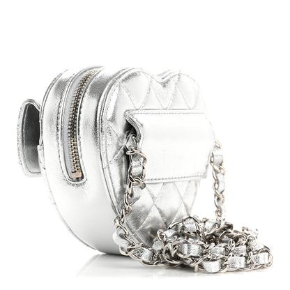 Chanel Metallic Lambskin Quilted CC In Love Heart Waist Belt Bag With Chain Silver 3 of 11