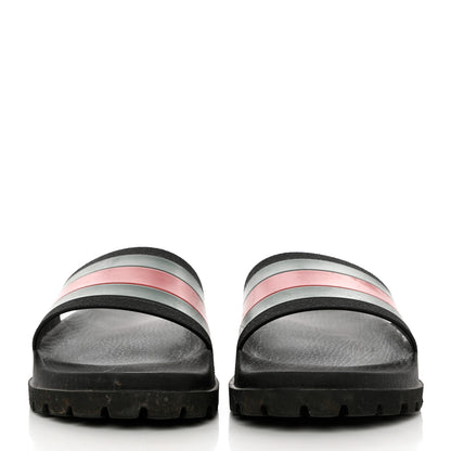 Gucci Rubber Web Mens Lug Sole Slide Sandals 10 Black Green Red 2 of 11