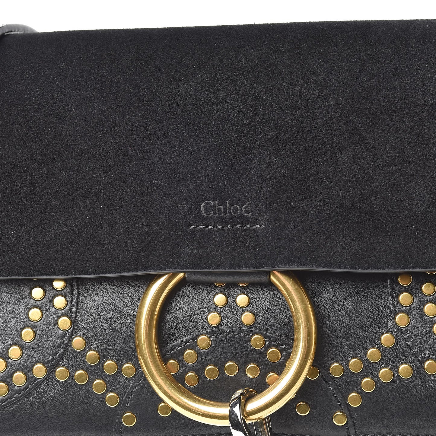 Suede Calfskin Studded Small Faye Shoulder Bag Black