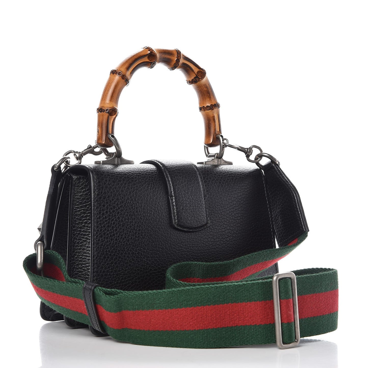 Dollar Calfskin Crystal Web Mini Dionysus Bamboo Top Handle Bag Black Black Diamond