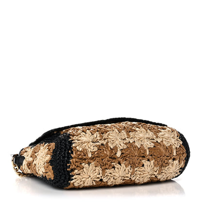 Gucci Raffia Azalea Calfskin Crochet Flower Small GG Marmont Shoulder Bag Natural Ecru Black 4 of 10