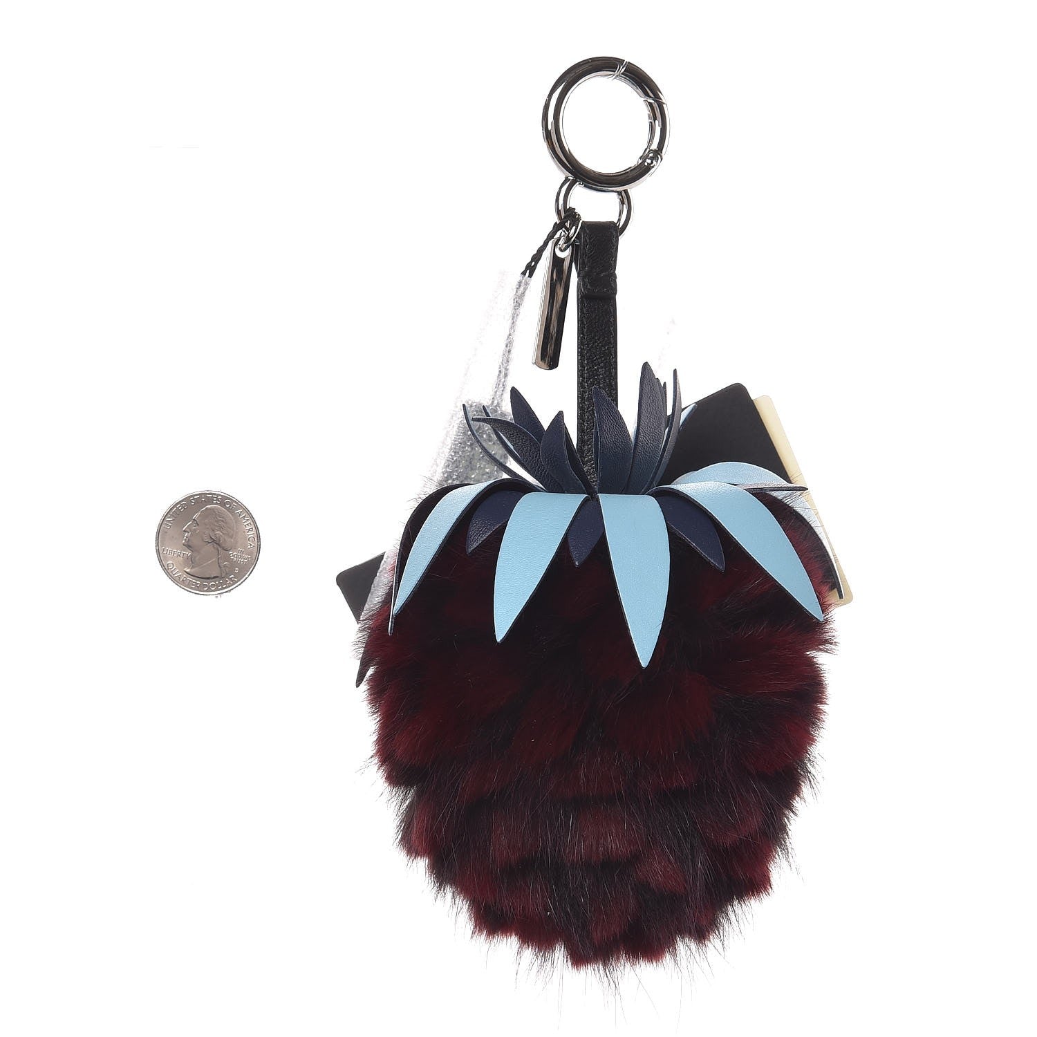 Fendi Fox Rabbit Fur Nappa Pineapple Bag Charm Bordeaux Turchese Pallido Multicolor 2 of 5
