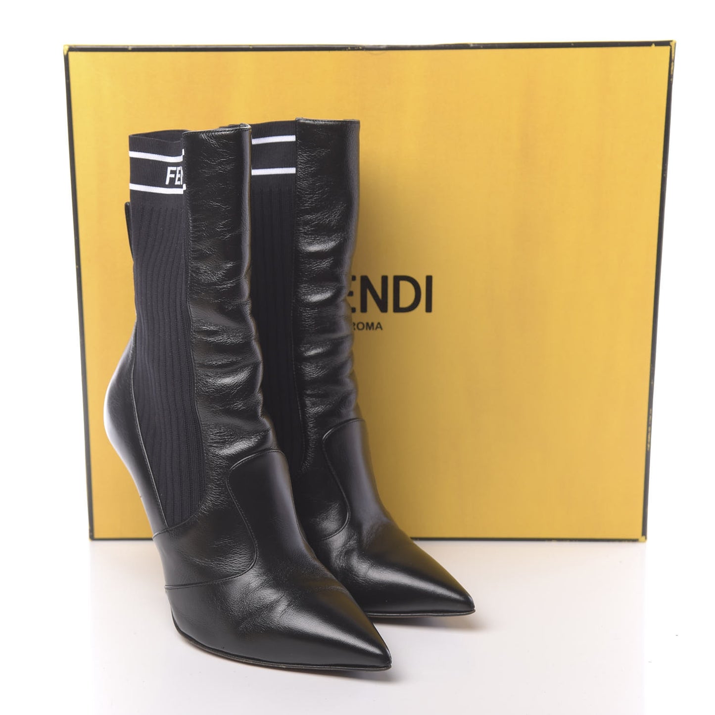 Vitello Lucido Stretch Fabric Logo Rockoko 105mm Sock Boots 37 Black White