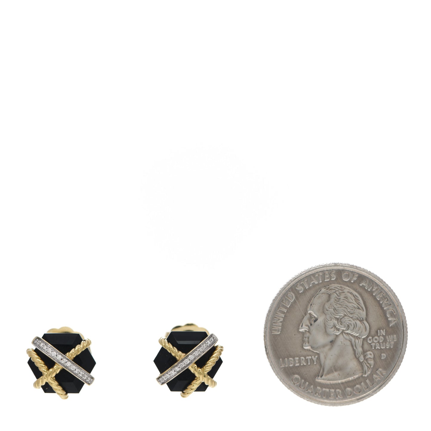 18K Yellow Gold Diamond Onyx 10mm Cable Wrap Earrings