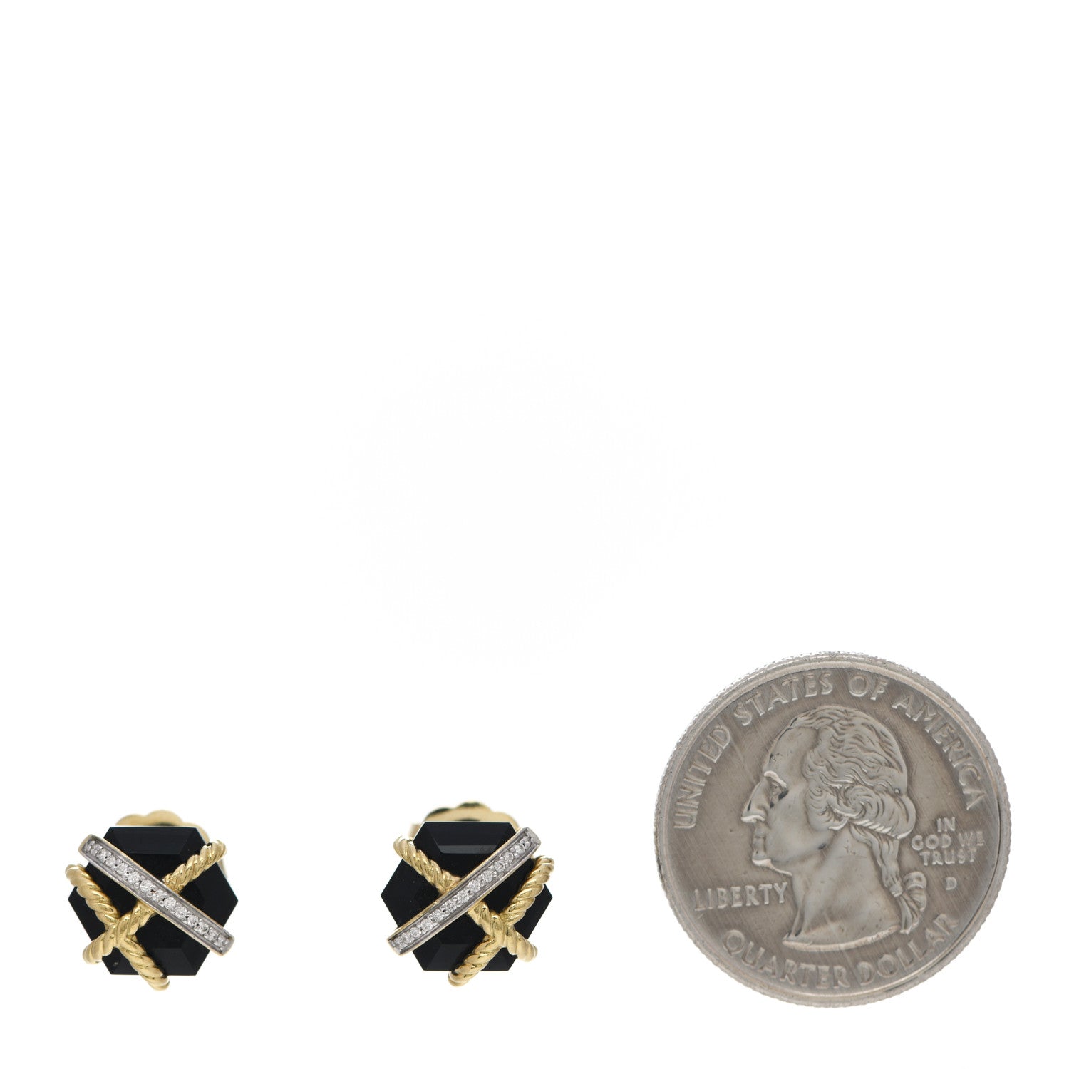 David Yurman 18K Yellow Gold Diamond Onyx 10mm Cable Wrap Earrings 2 of 6