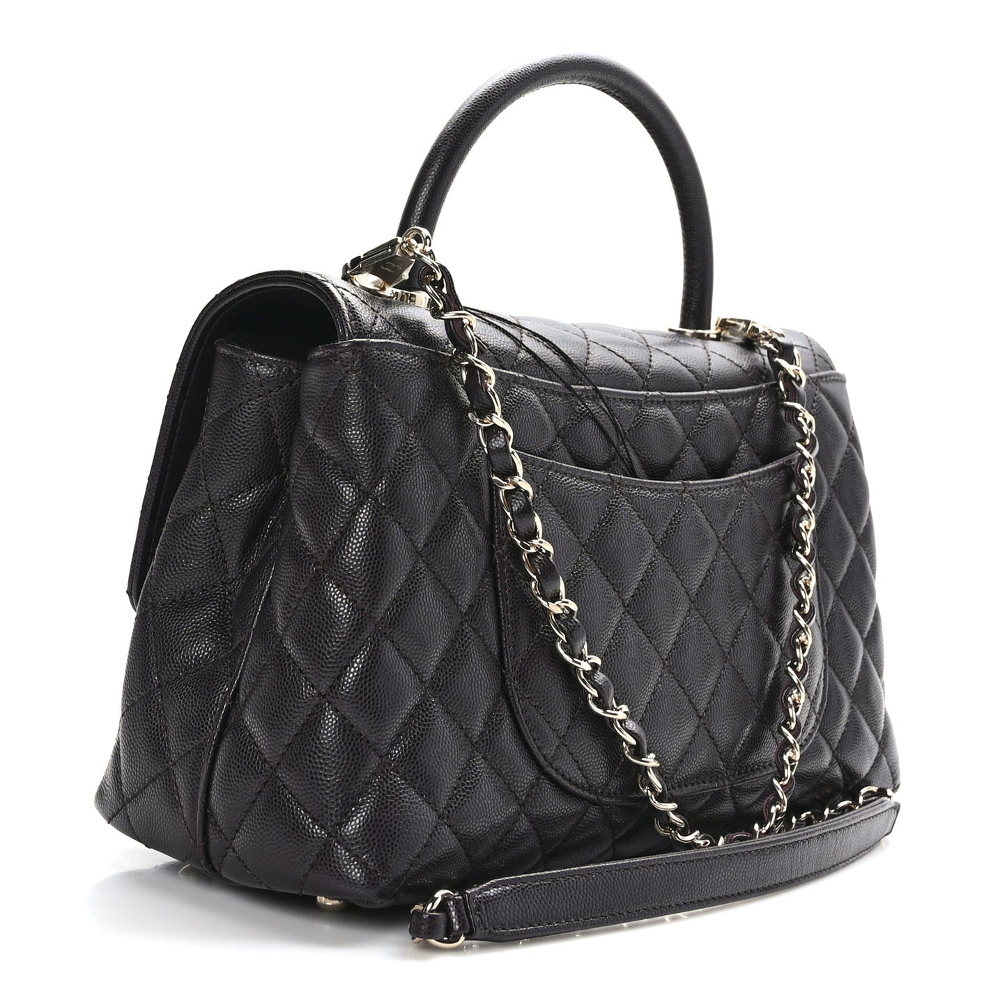 Caviar Quilted Small Coco Handle Flap Dark Brown