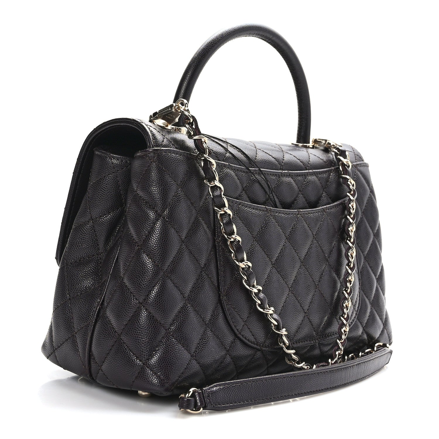 Chanel Caviar Quilted Small Coco Handle Flap Dark Brown 3 of 9