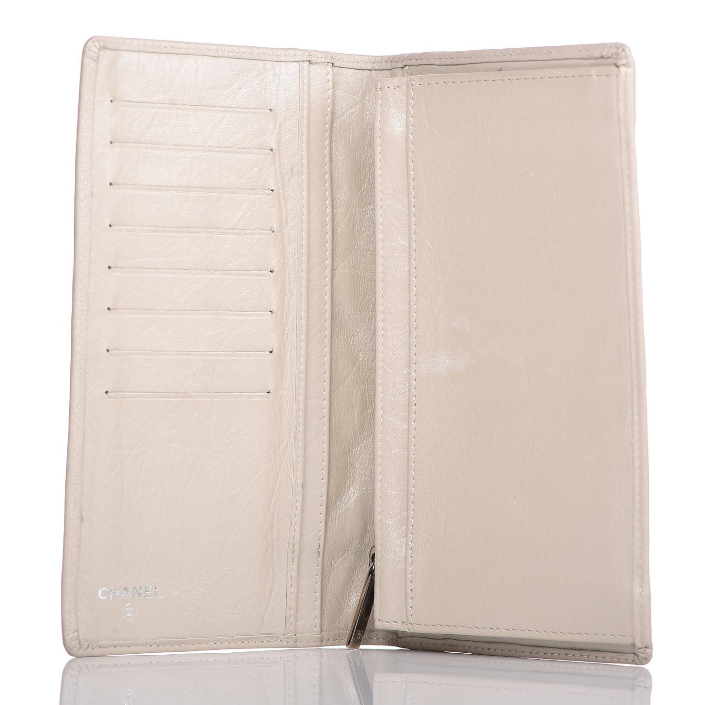 Aged Calfskin Quilted Cambon Quilted Yen Wallet Pearl