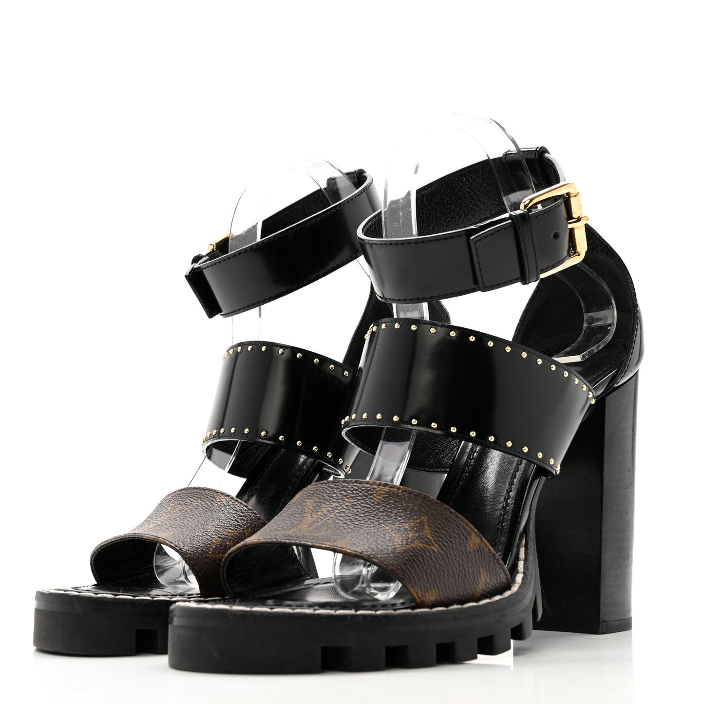 Patent Calfskin Monogram Studded Star Trail Sandal 40 Black