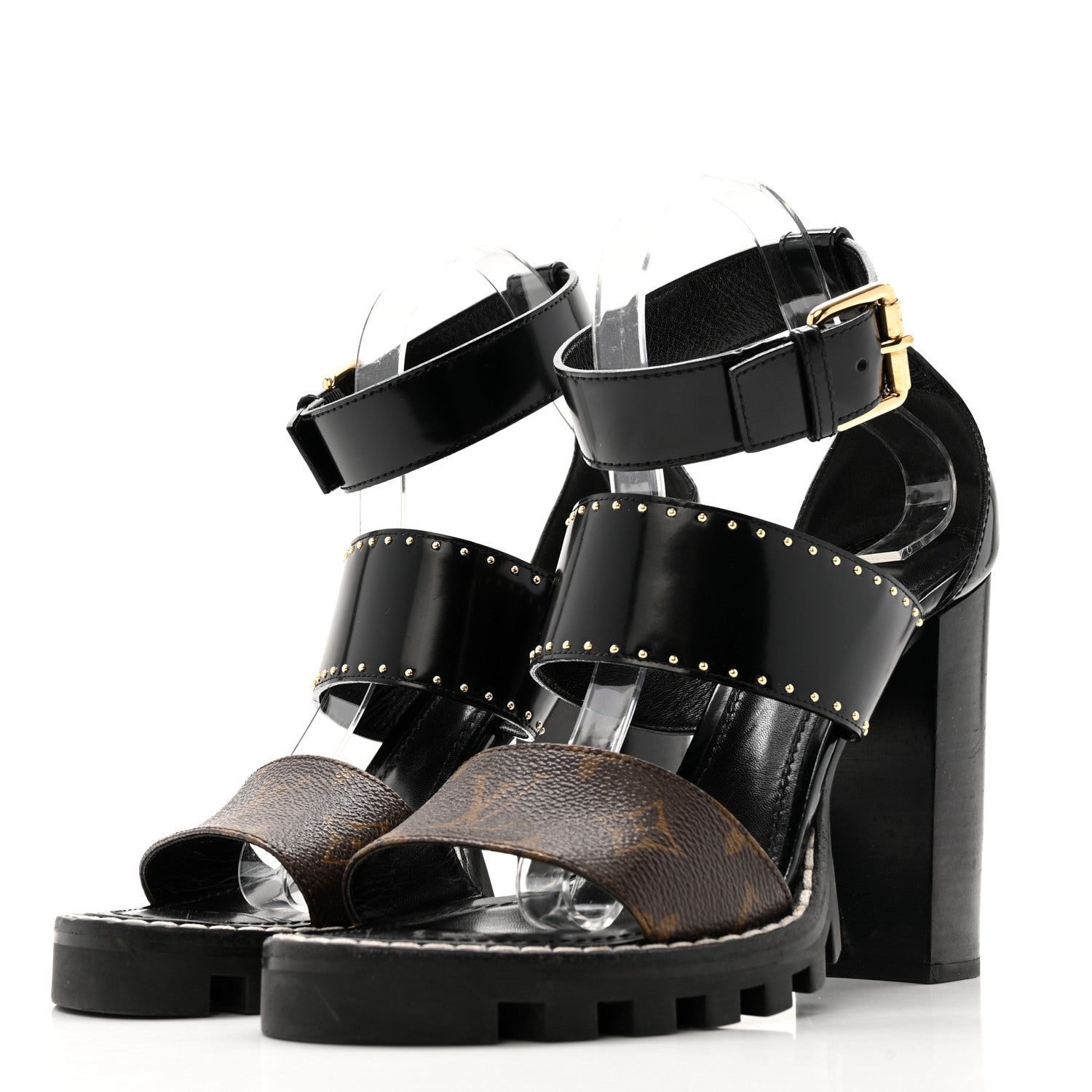 Louis Vuitton Patent Calfskin Monogram Studded Star Trail Sandal 40 Black 4 of 14