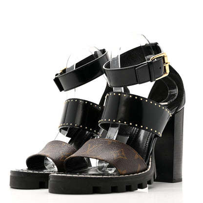 Louis Vuitton Patent Calfskin Monogram Studded Star Trail Sandal 40 Black 4 of 14