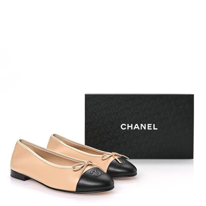 Chanel Lambskin Cap Toe CC Ballerina Flats 40 Beige Black 9 of 9