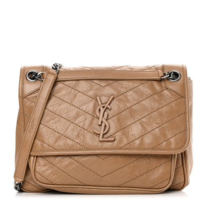 Saint Laurent Crinkled Calfskin Matelasse Monogram Medium Niki Chain Satchel Caramel 1 of 10
