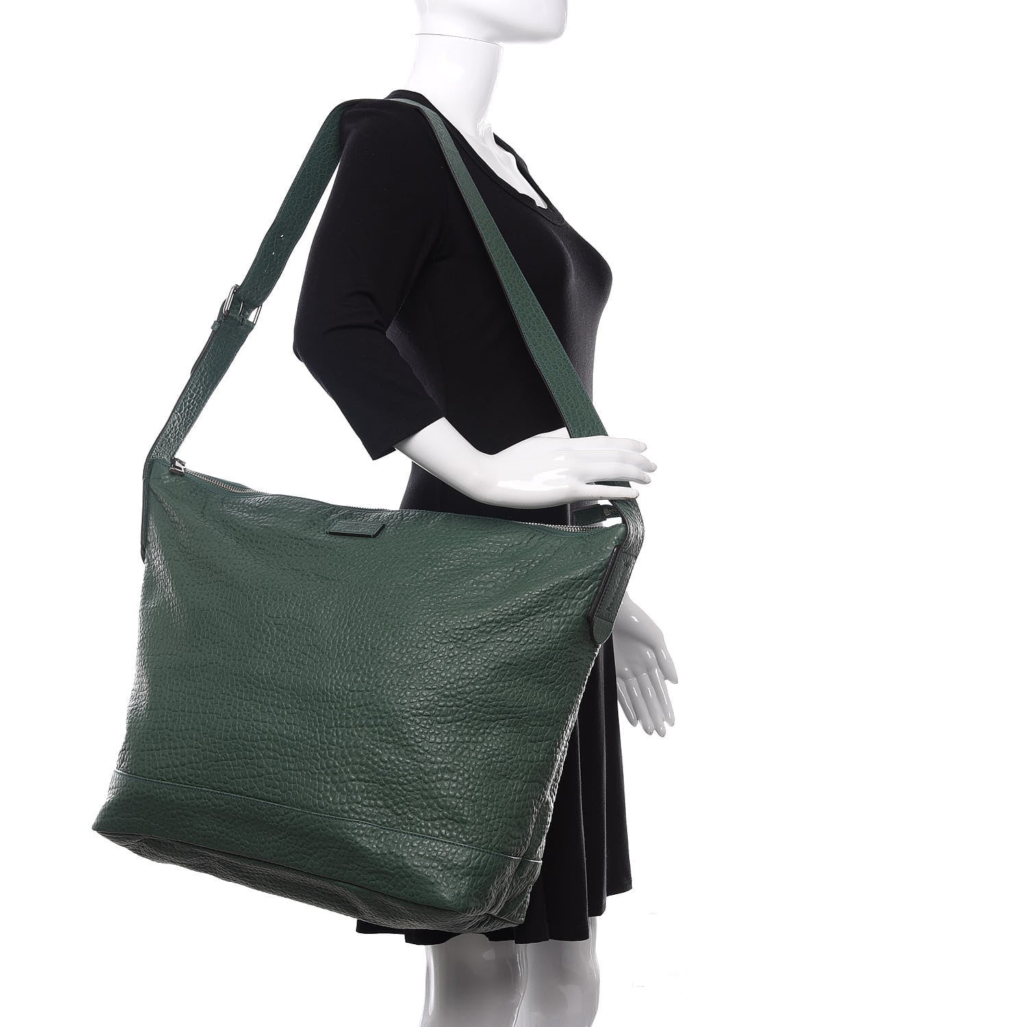 Gucci Pebbled Calfskin Large Mens Messenger Green 2 of 10