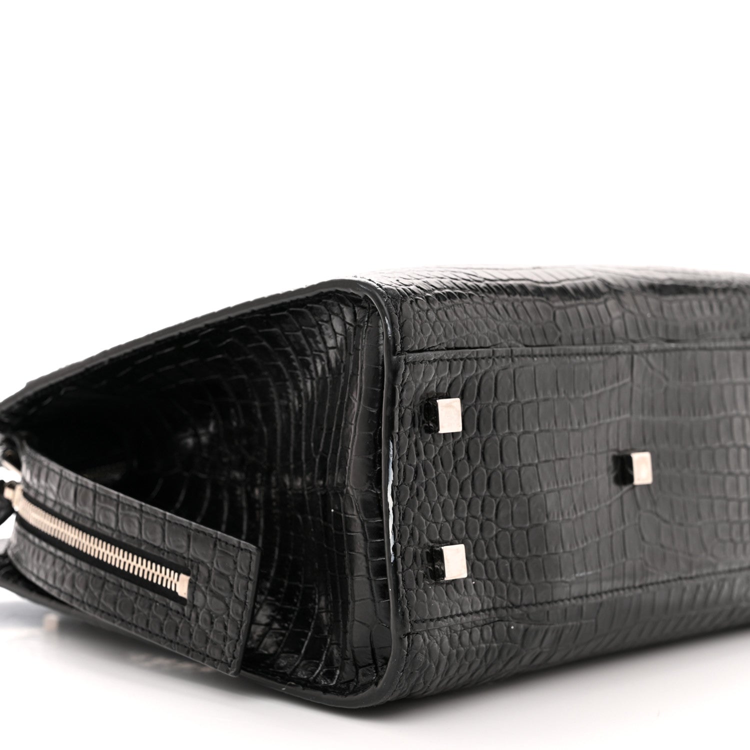 Saint Laurent Calfskin Crocodile Embossed Small Uptown Tote Black 10 of 16