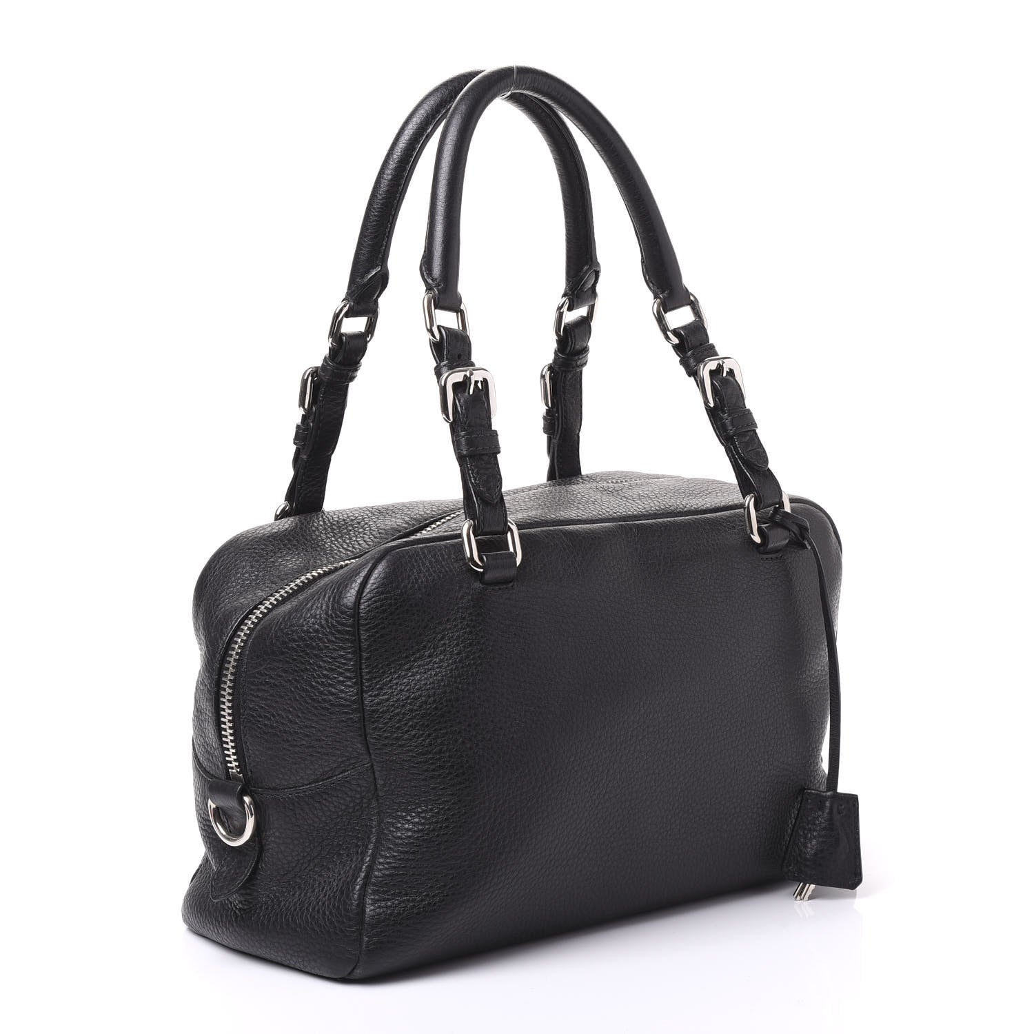 Prada Vitello Daino Embossed Logo Bowler Black 2 of 12