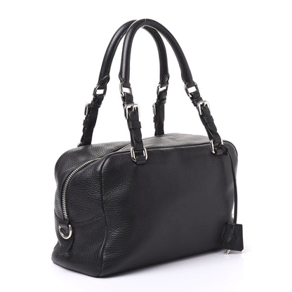 Prada Vitello Daino Embossed Logo Bowler Black 2 of 12