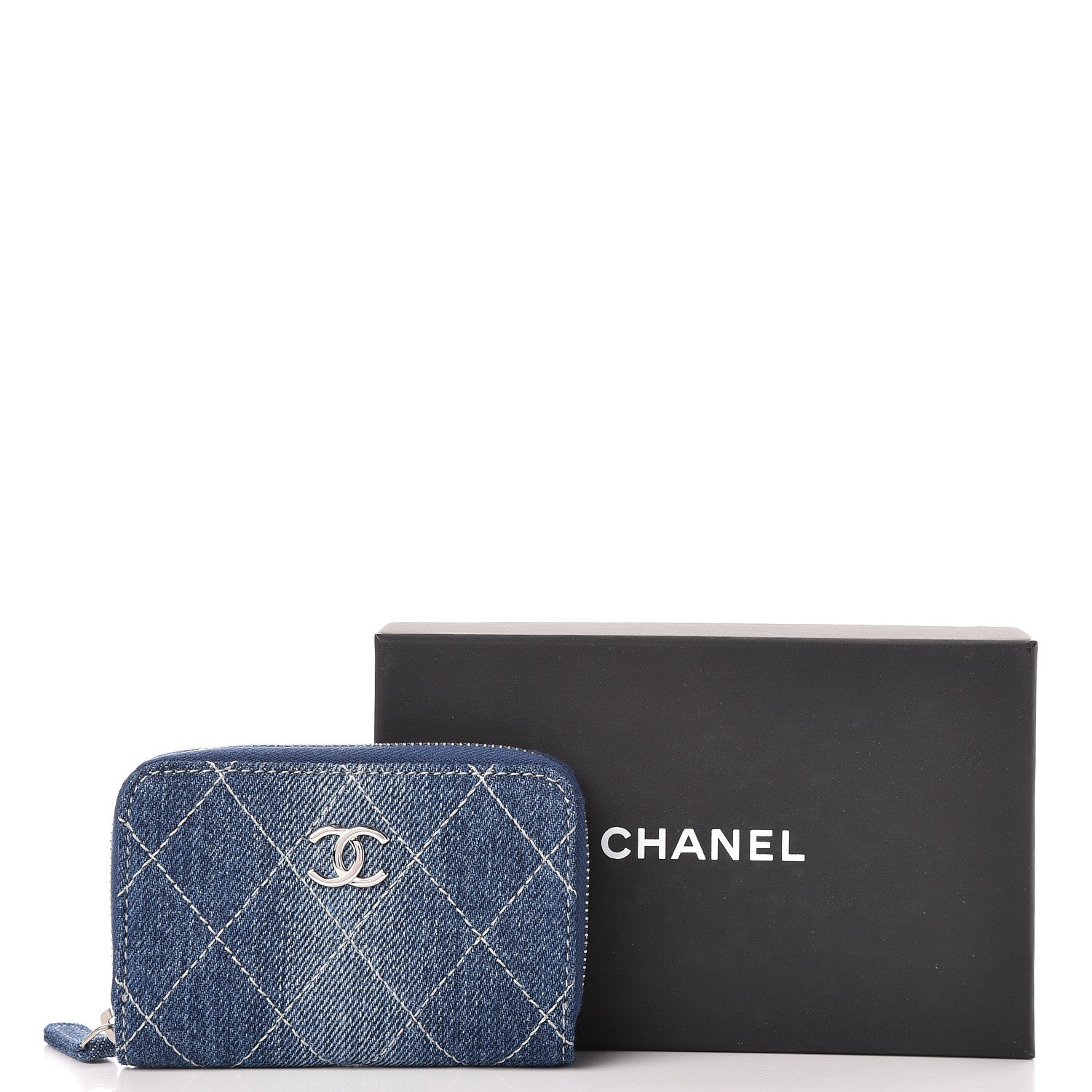 Chanel Denim Quilted Zip Coin Purse Blue 8 of 8