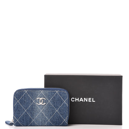 Chanel Denim Quilted Zip Coin Purse Blue 8 of 8