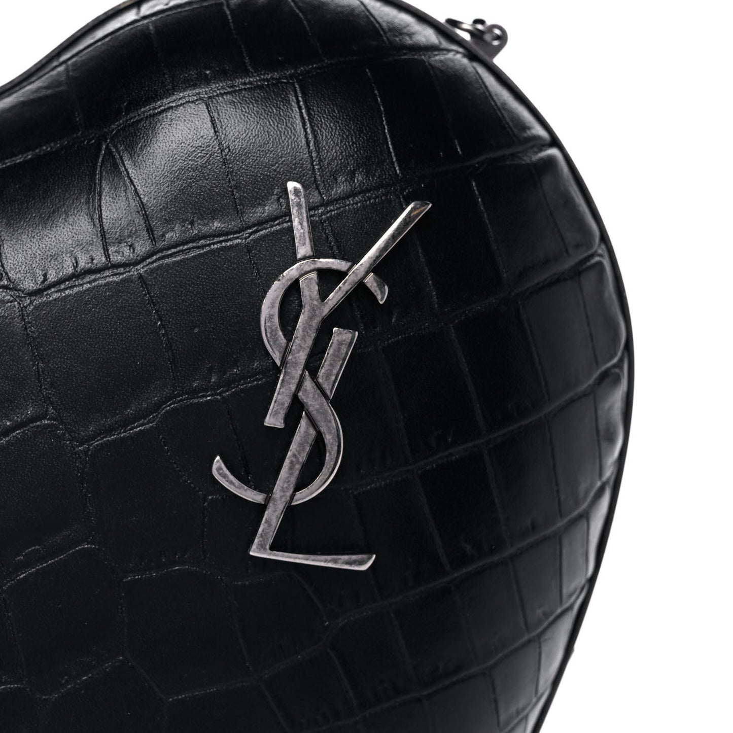 Calfskin Crocodile Embossed Monogram Love Box Bag Black