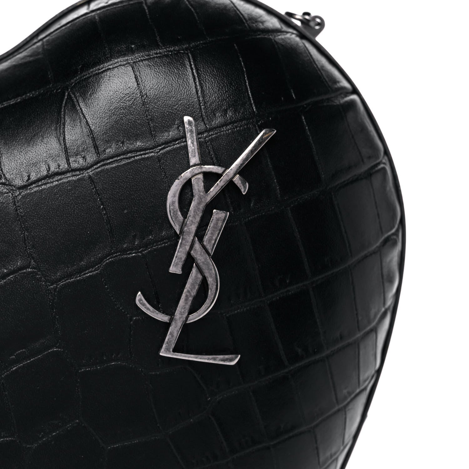 Saint Laurent Calfskin Crocodile Embossed Monogram Love Box Bag Black 7 of 11