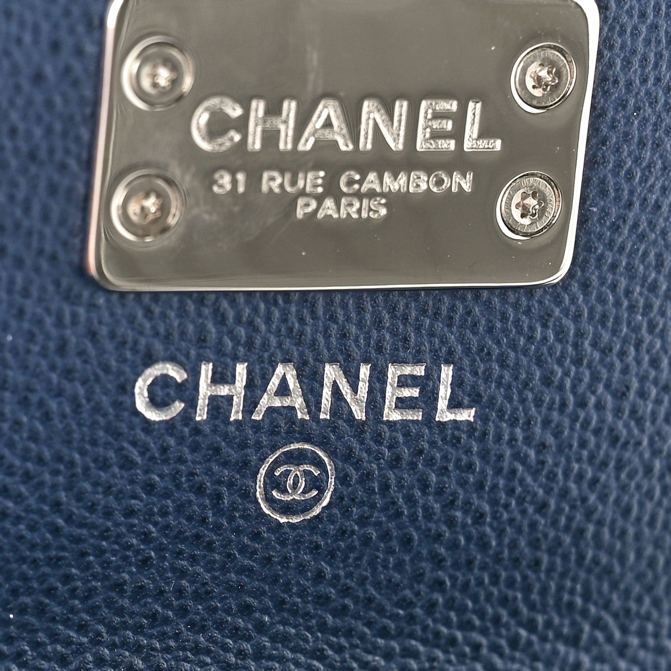 Chanel Grained Calfskin Quilted CC Box Compact Flap Wallet Navy Blue 6 of 8
