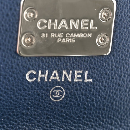 Chanel Grained Calfskin Quilted CC Box Compact Flap Wallet Navy Blue 6 of 8